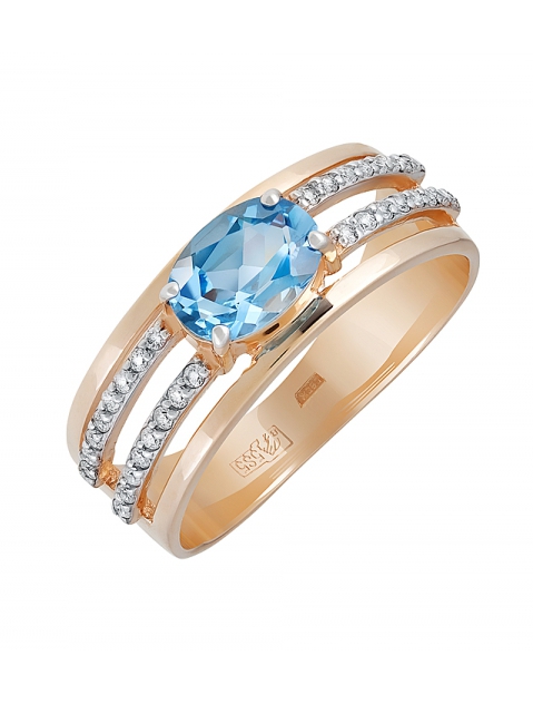Золотое кольцо с топазом и фианитом № 131580