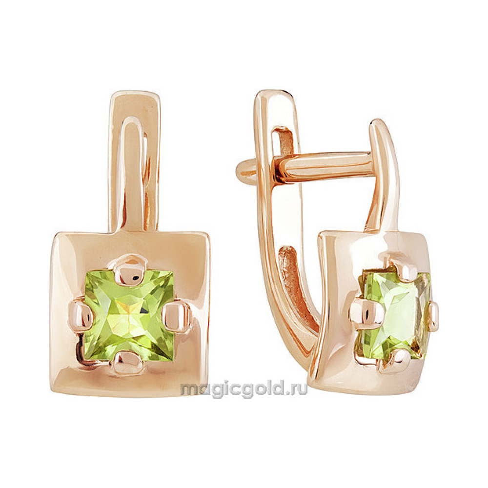 Золотые серьги с хризолитом № 139809