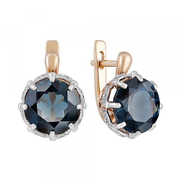 Золотые серьги с топазом и фианитом № 133358