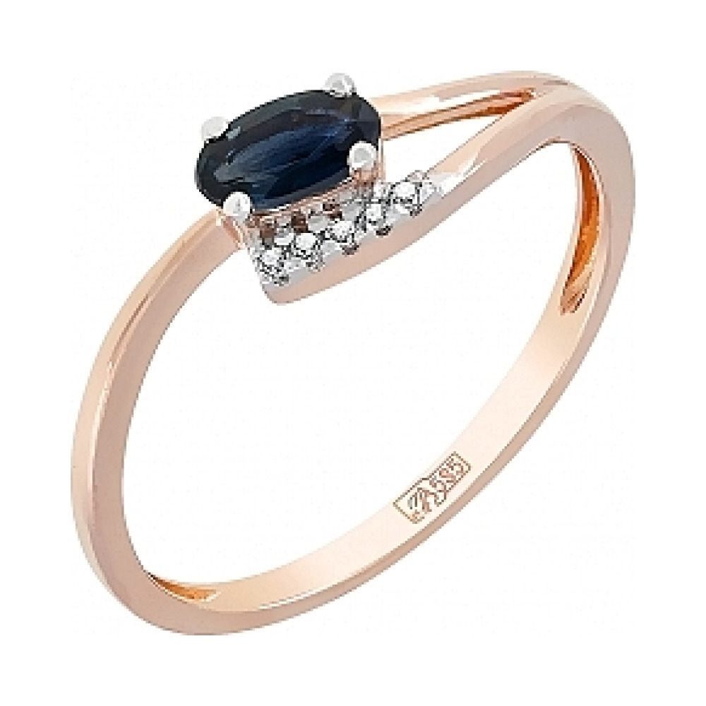 Золотое кольцо с бриллиантом и сапфиром № 114528