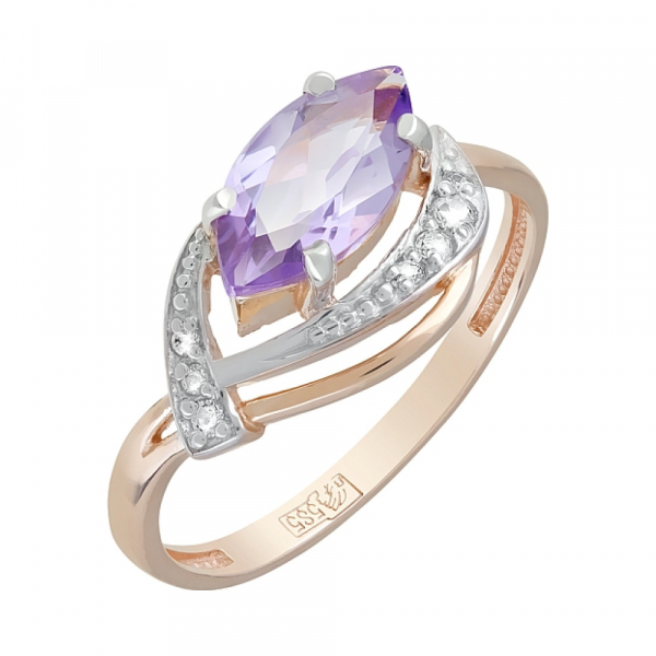 Золотое кольцо с аметистом и фианитом № 120730
