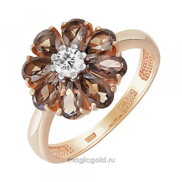 Золотое кольцо с раухтопазом и фианитом № 141852