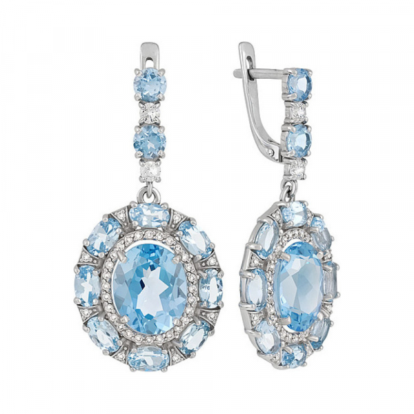 Серебряные серьги с топазом и фианитом № 132163