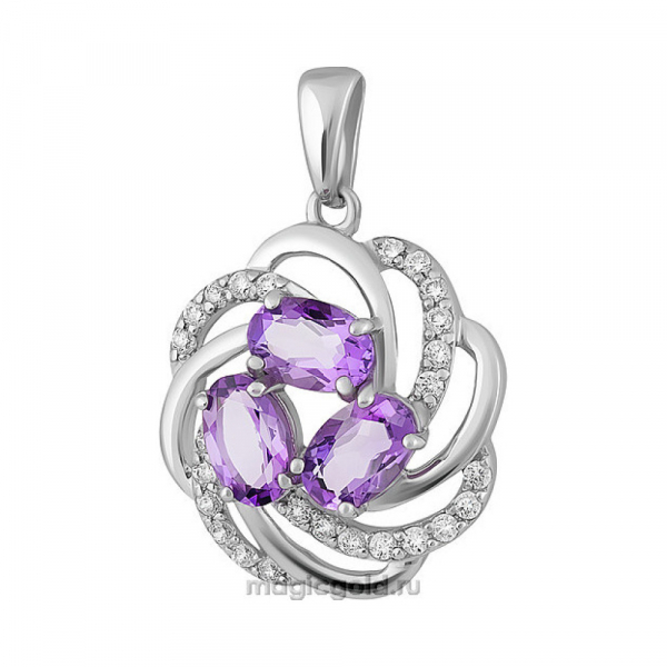 Серебряная подвеска с аметистом и фианитом № 136576