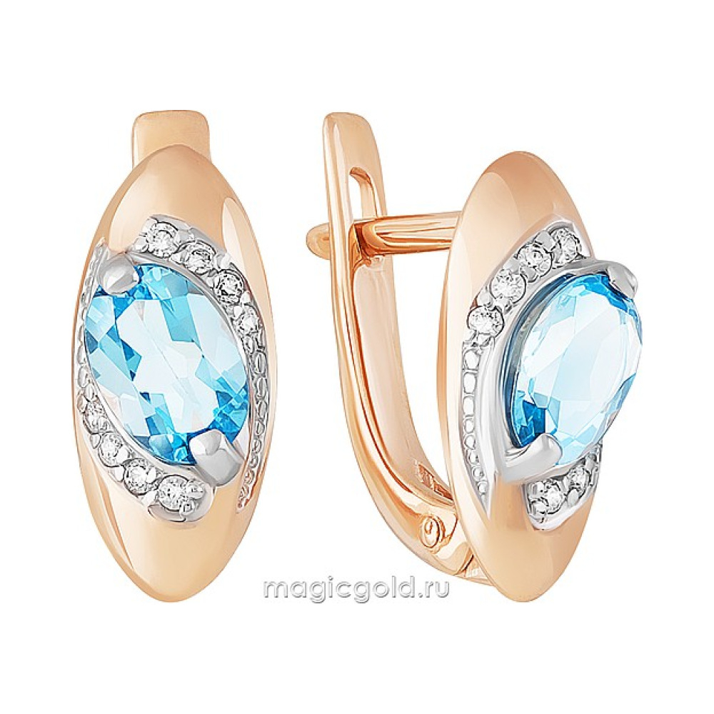 Золотые серьги с топазом и фианитом № 158925
