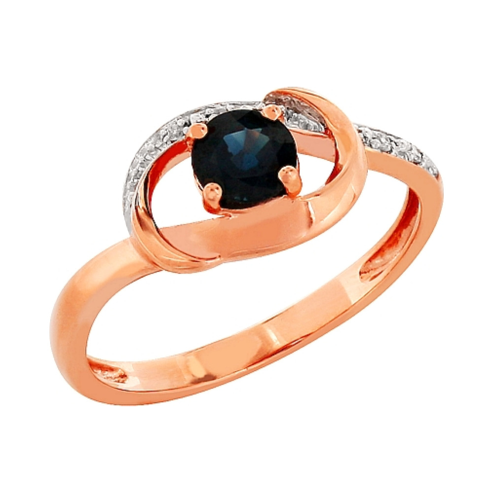 Золотое кольцо с бриллиантом и сапфиром № 84245