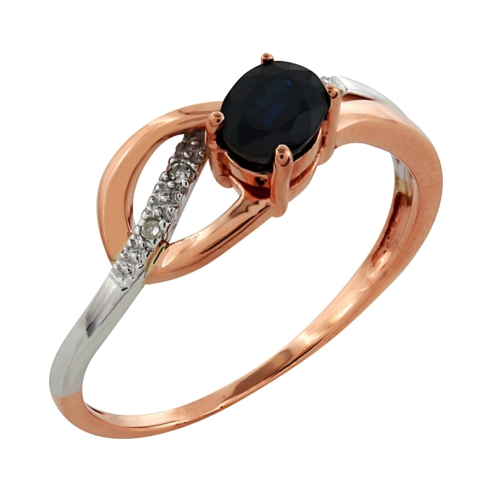 Золотое кольцо с бриллиантом и сапфирами № 99878