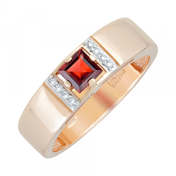 Золотое кольцо с гранатом и фианитом № 129390