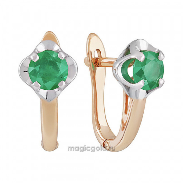 Золотые серьги с изумрудом № 140695