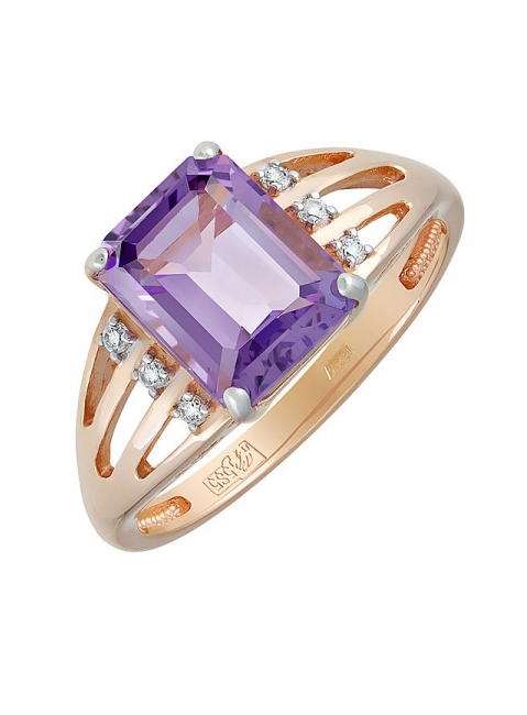 Золотое кольцо с аметистом и фианитом № 131590