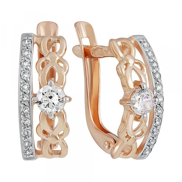 Золотые серьги с фианитом № 136904