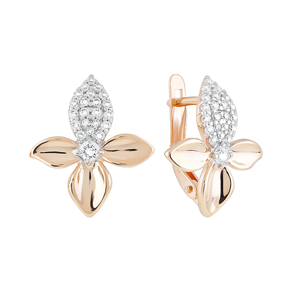 Золотые серьги с фианитами № 128629