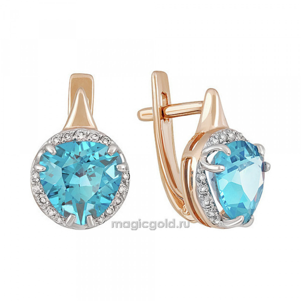 Золотые серьги с топазом и фианитом № 141365