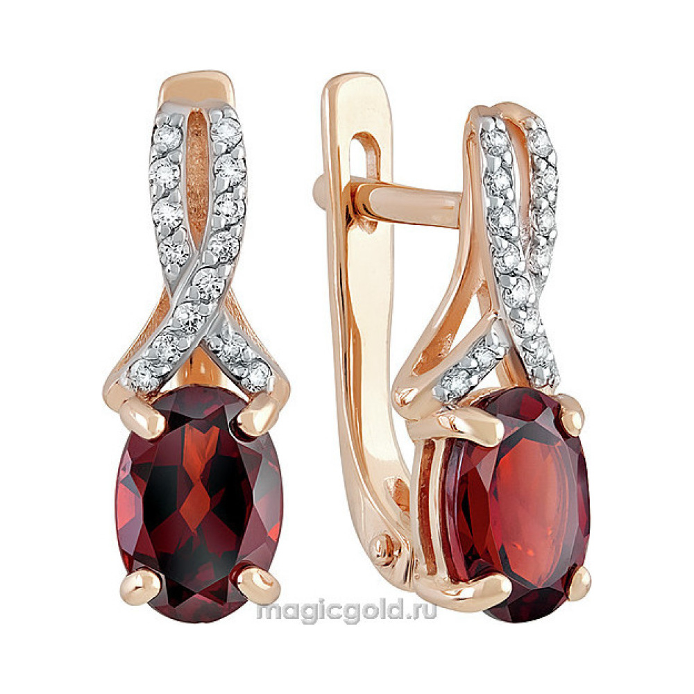 Золотые серьги с гранатом и фианитом № 139820