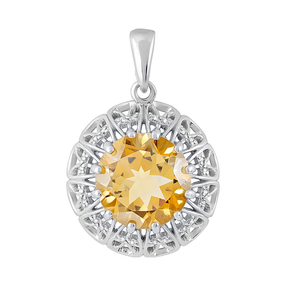 Серебряная подвеска с цитрином и фианитом № 129628