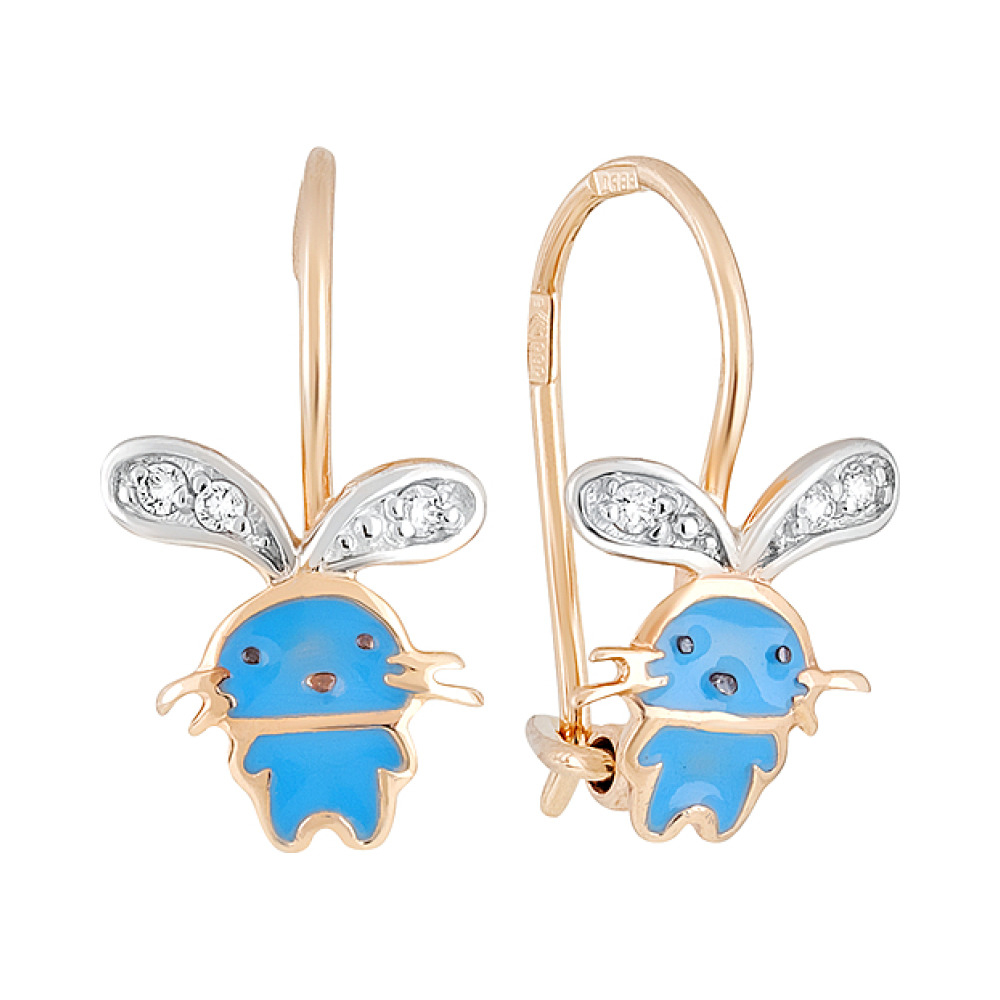 Золотые серьги с эмалью и фианитами № 129893