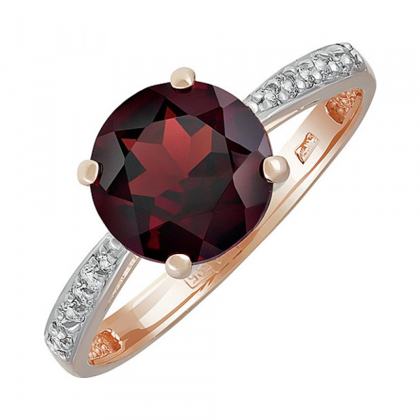 Золотое кольцо с гранатом и фианитом № 137529
