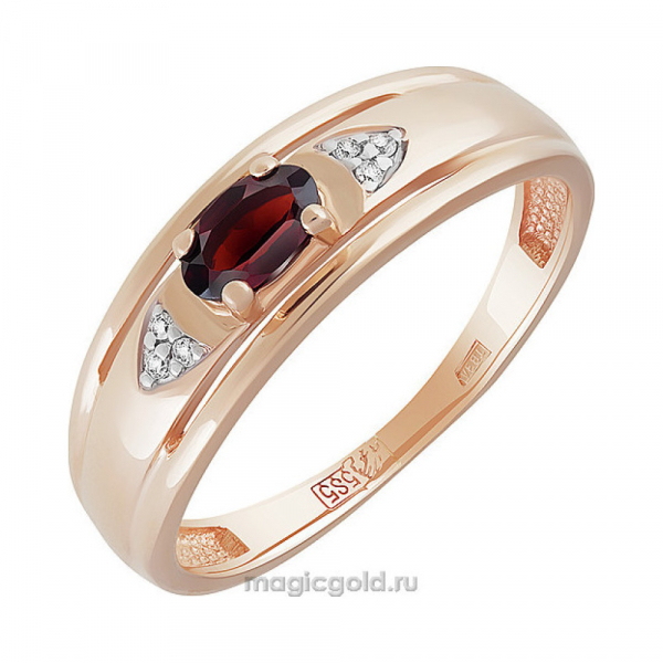 Золотое кольцо с гранатом и фианитом № 159594