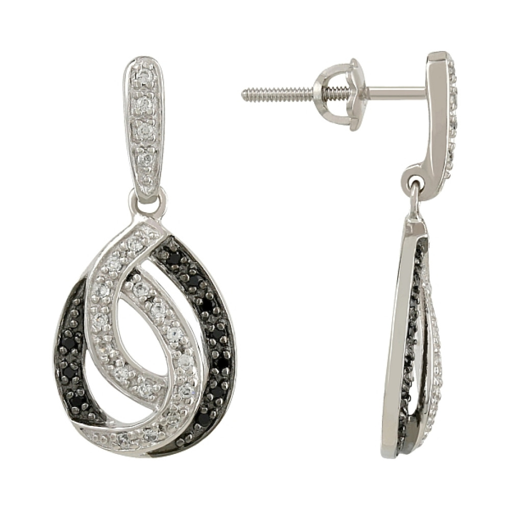 Серебряные серьги с фианитом № 107183