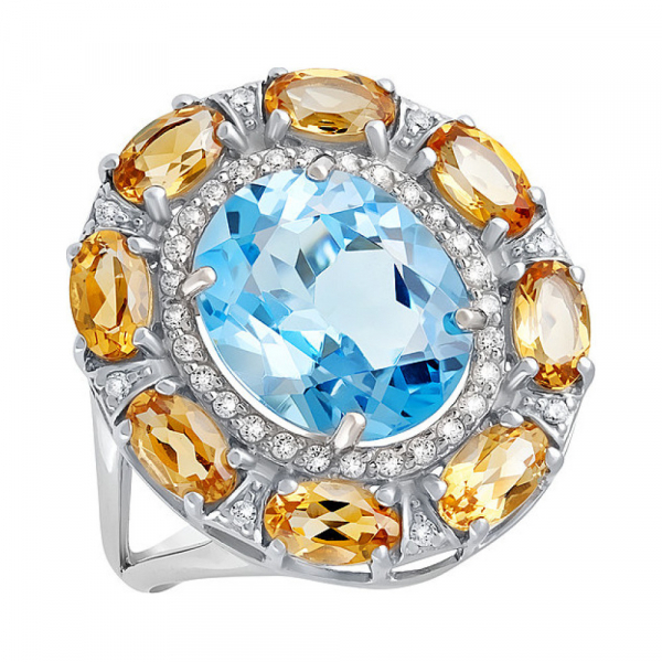 Серебряное кольцо с полудрагоценными вставками № 129686