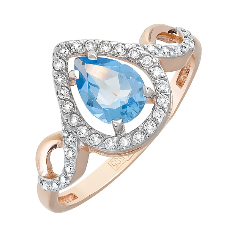 Золотое кольцо с топазом и фианитом № 119925