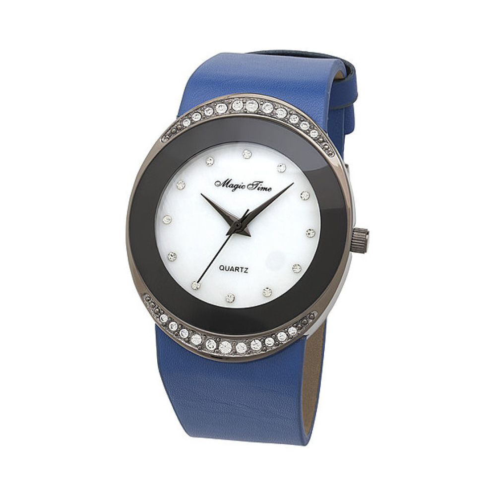 Часы кварцевые Magic Time с фианитами на синем ремешке № 117238