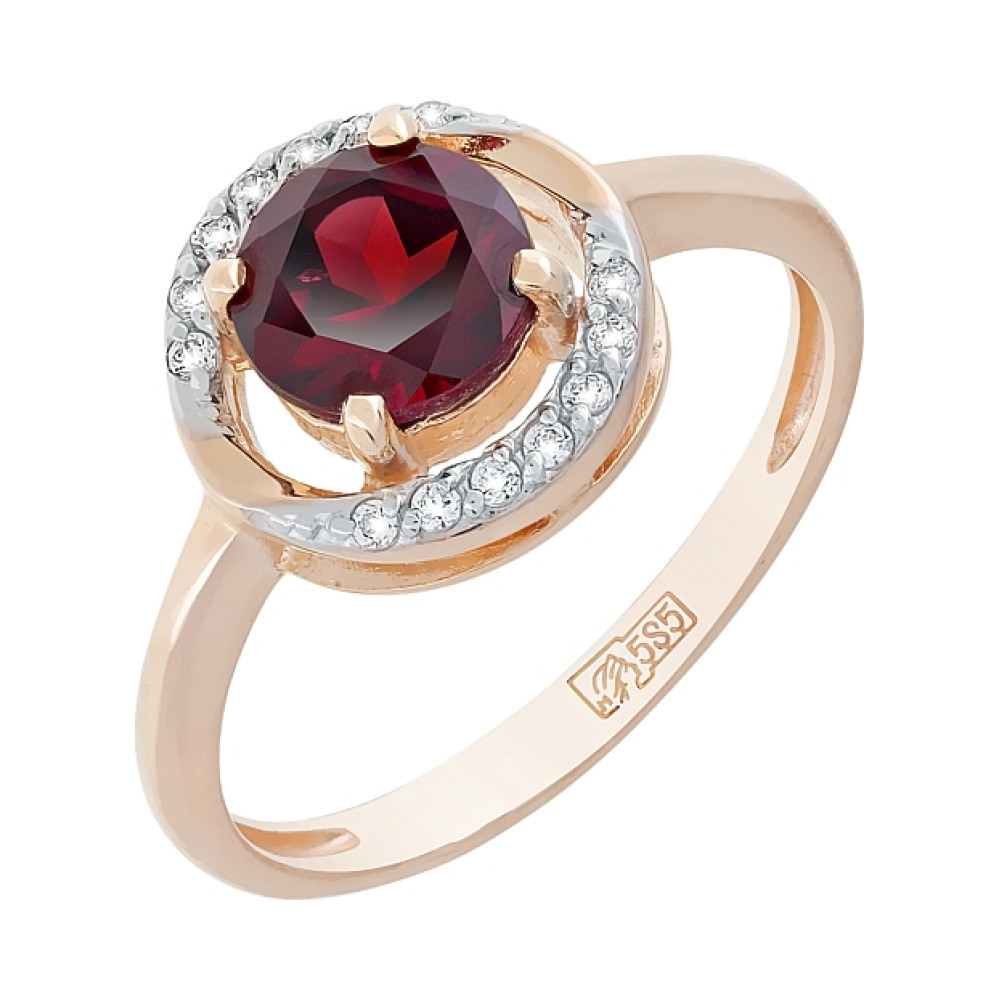 Золотое кольцо с гранатом и фианитом № 117909