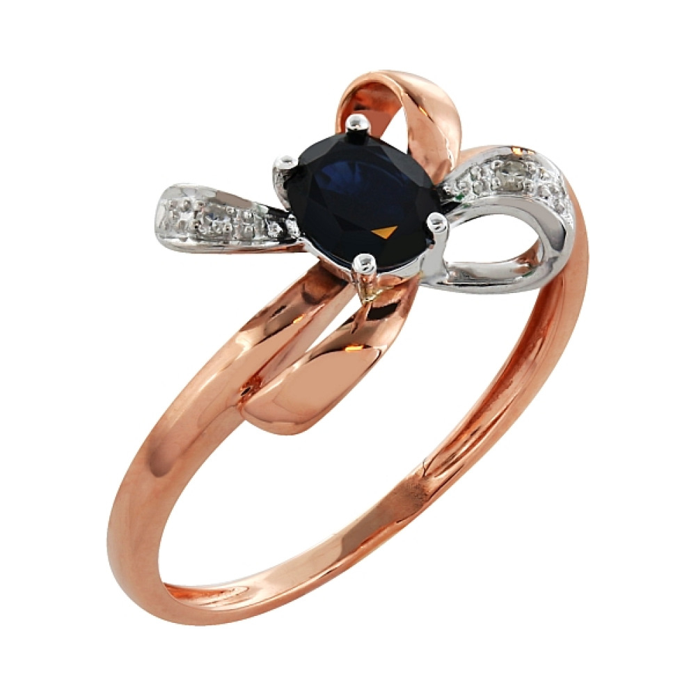 Золотое кольцо с бриллиантом и сапфирами № 99872