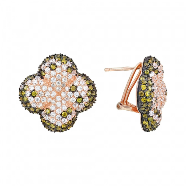 Серебряные серьги с фианитом черным и золотым покрытием № 115617