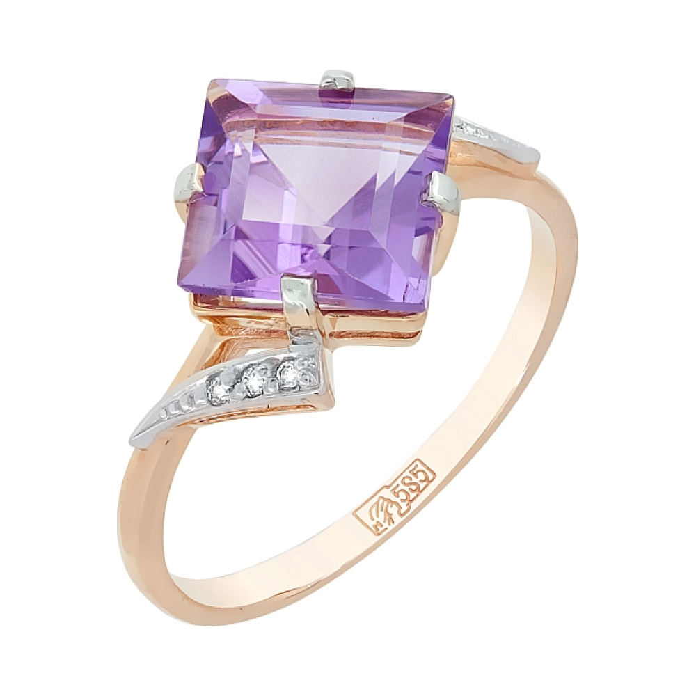 Золотое кольцо с аметистом и фианитом № 83286