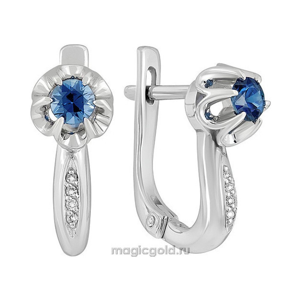 Золотые серьги с бриллиантом и сапфиром № 138981