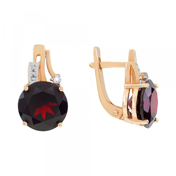 Золотые серьги с гранатом и фианитом № 84666