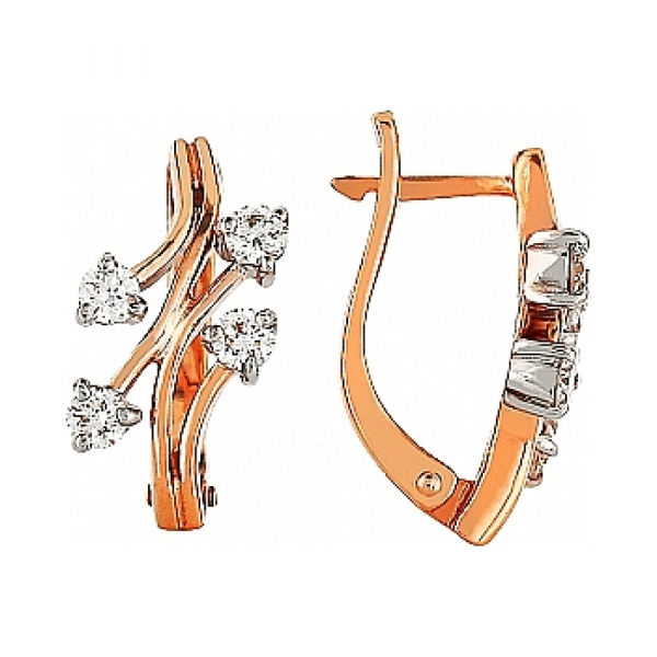 Золотые серьги с бриллиантом № 76485