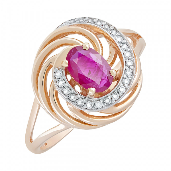 Золотое кольцо с бриллиантом и рубином № 119873