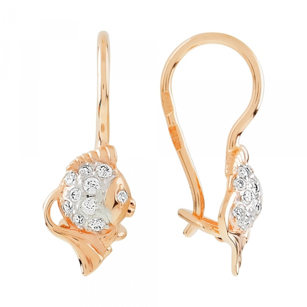 Золотые серьги с фианитами № 102066