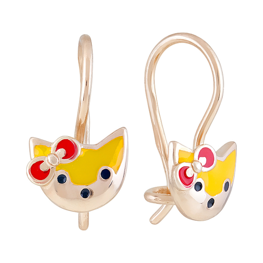 Золотые серьги с эмалью № 123730