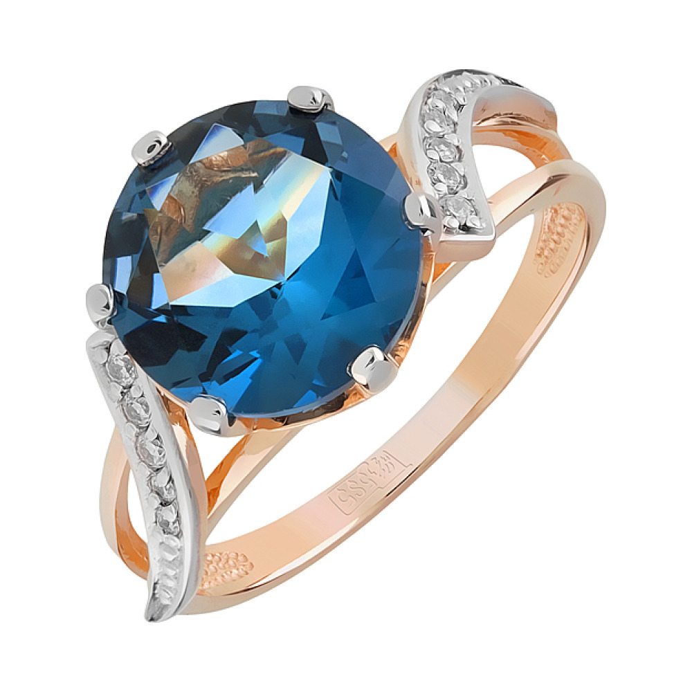 Золотое кольцо с топазом и фианитом № 110921