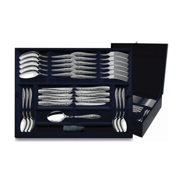 Набор столовый Морозко на 12 персон: вилка, ложка, нож, чайная ложка из серебра 925 пробы