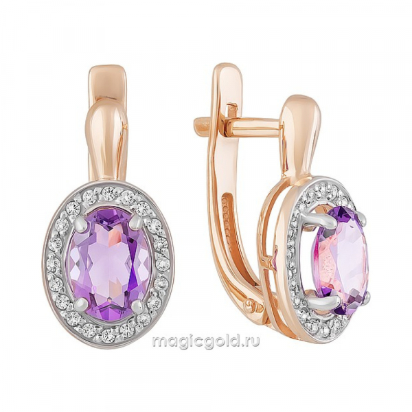 Золотые серьги с аметистом и фианитом № 158966