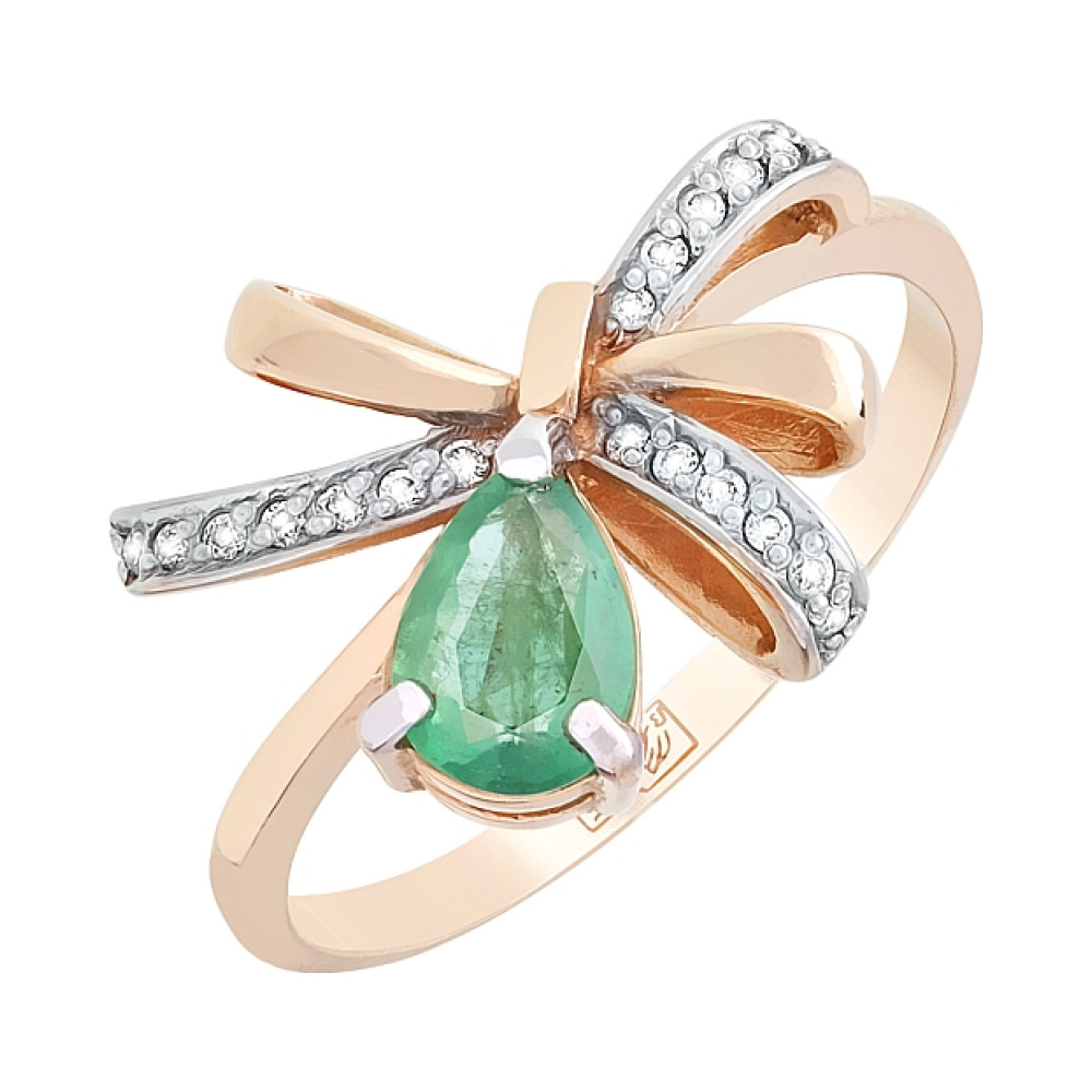 Золотое кольцо с бриллиантом и изумрудом № 103493