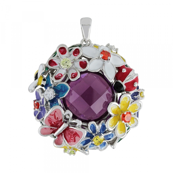 Серебряная подвеска с имитац. корунда  и фианитом № 99891