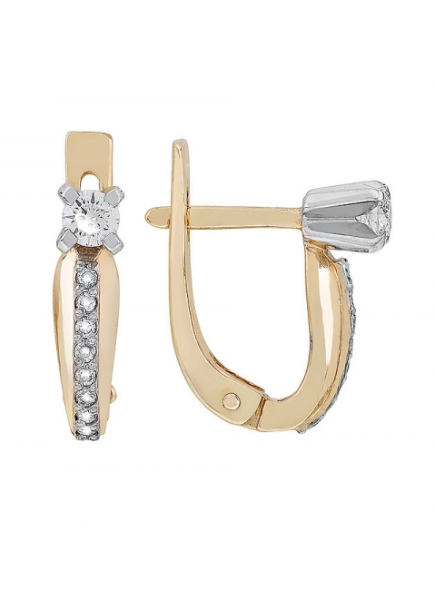 Золотые серьги с бриллиантом № 103388