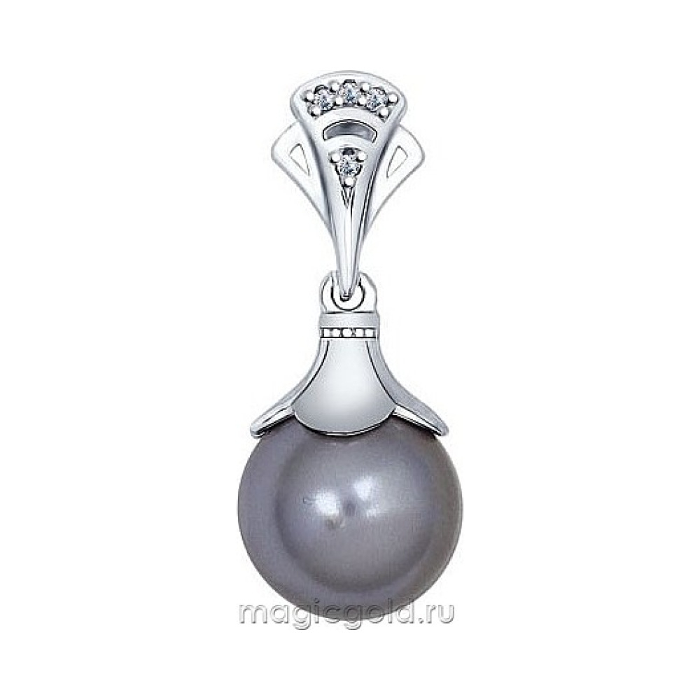 Серебряная подвеска с имитац. жемчуга и фианитом № 139620