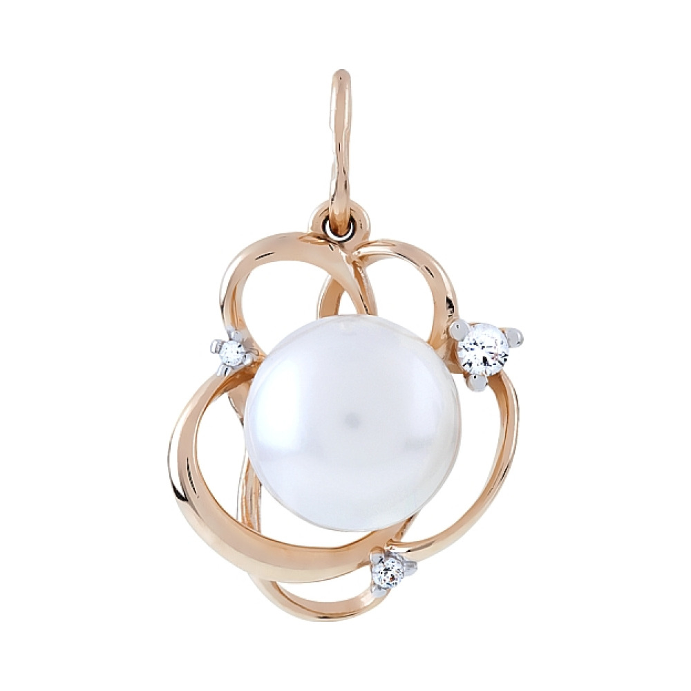 Золотая подвеска с жемчугом и фианитом № 111553