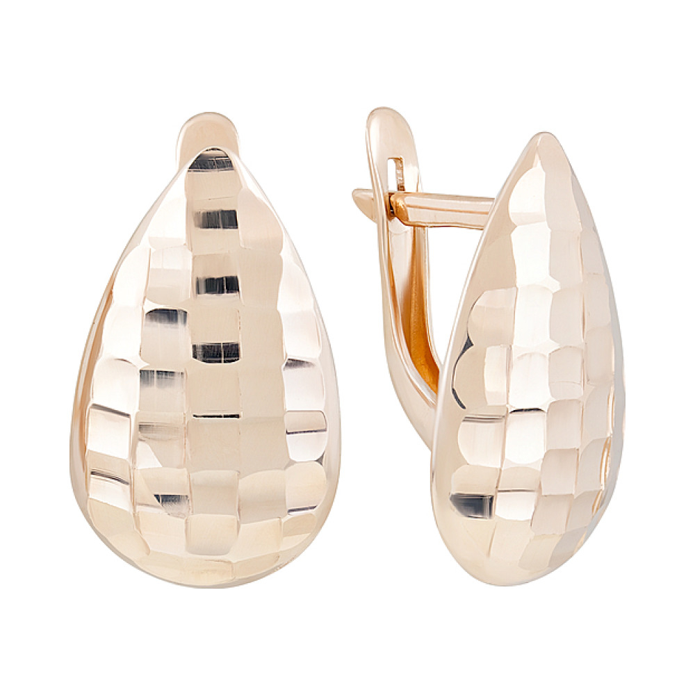 Золотые серьги без камня с алмазкой № 126731