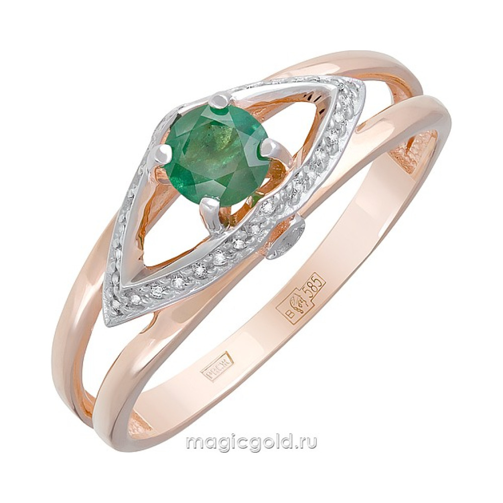 Золотое кольцо с бриллиантом и изумрудом № 127663