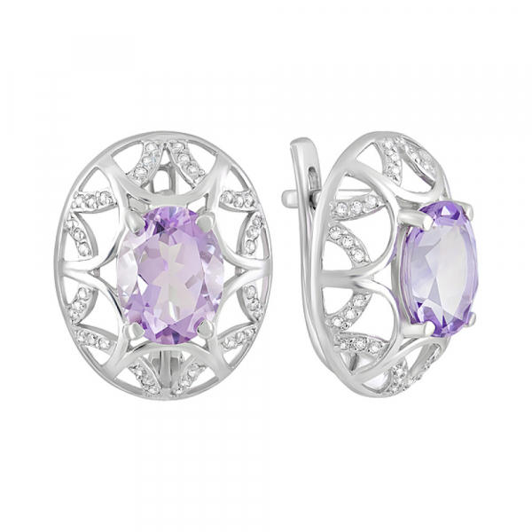 Серебряные серьги с аметистом и фианитом № 124664