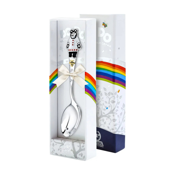 Ложка детская DODO Миша с эмалью из серебра 925 пробы