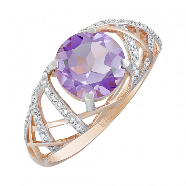 Золотое кольцо с аметистом и фианитом № 124069