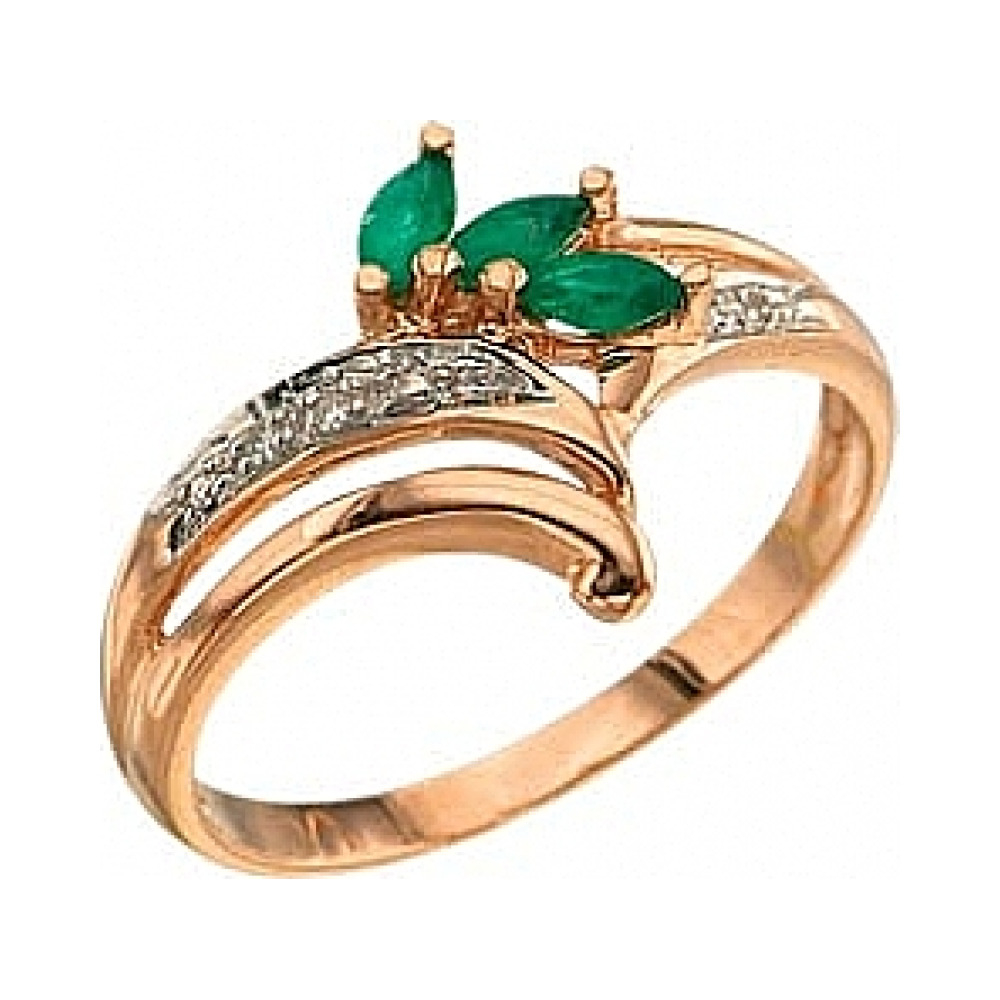 Золотое кольцо с бриллиантом и изумрудом № 3145